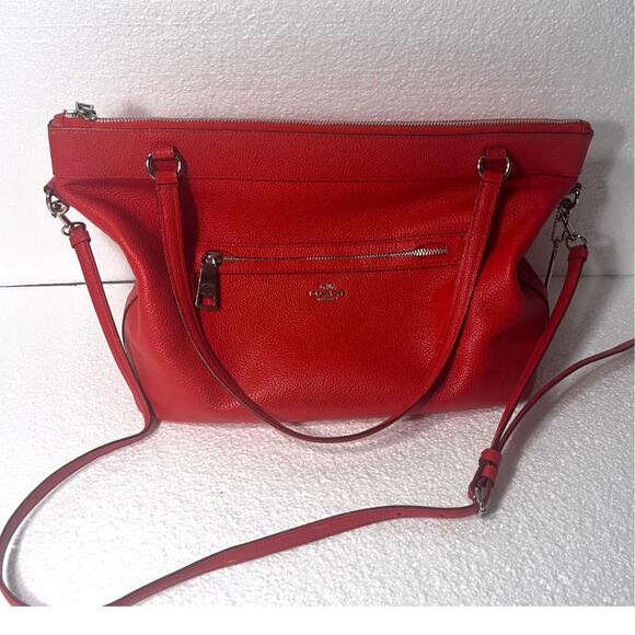 Coach Tyler Tote Pebble Leather Bag in Cherry Red (F54687) - Picture 3 of 12